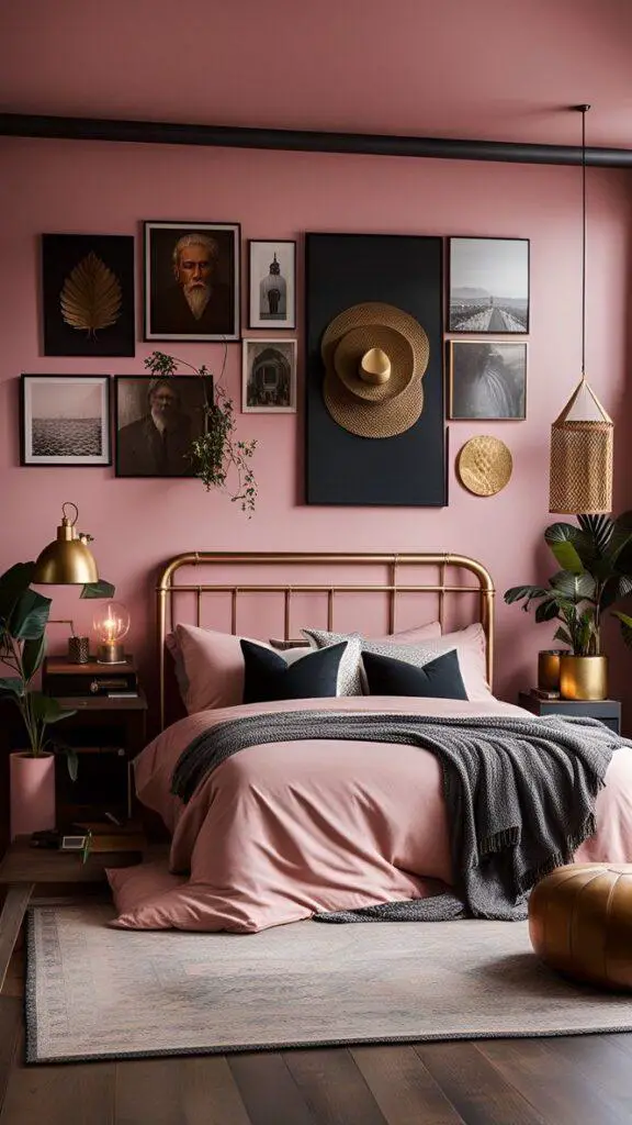 Beautiful and Bold: 20 Amazing Ideas for Your Blush Pink and Black Boho Bedroom!
